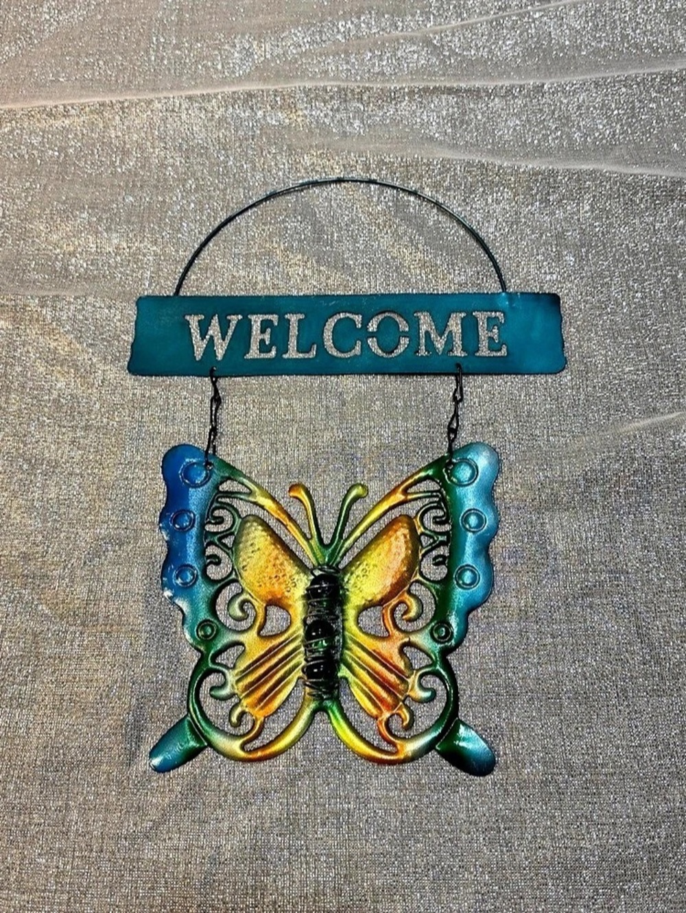 Butterfly Welcome Hanging Decor in Blue & Green
